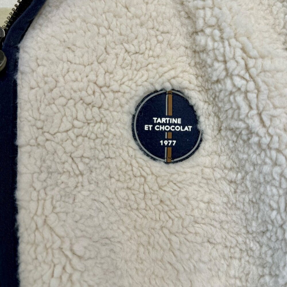 TARTINE ET CHOCOLAT Hooded Sherpa Jacket Boys 6 Cream/Blue Warm Winter Fleece - Picture 7 of 9